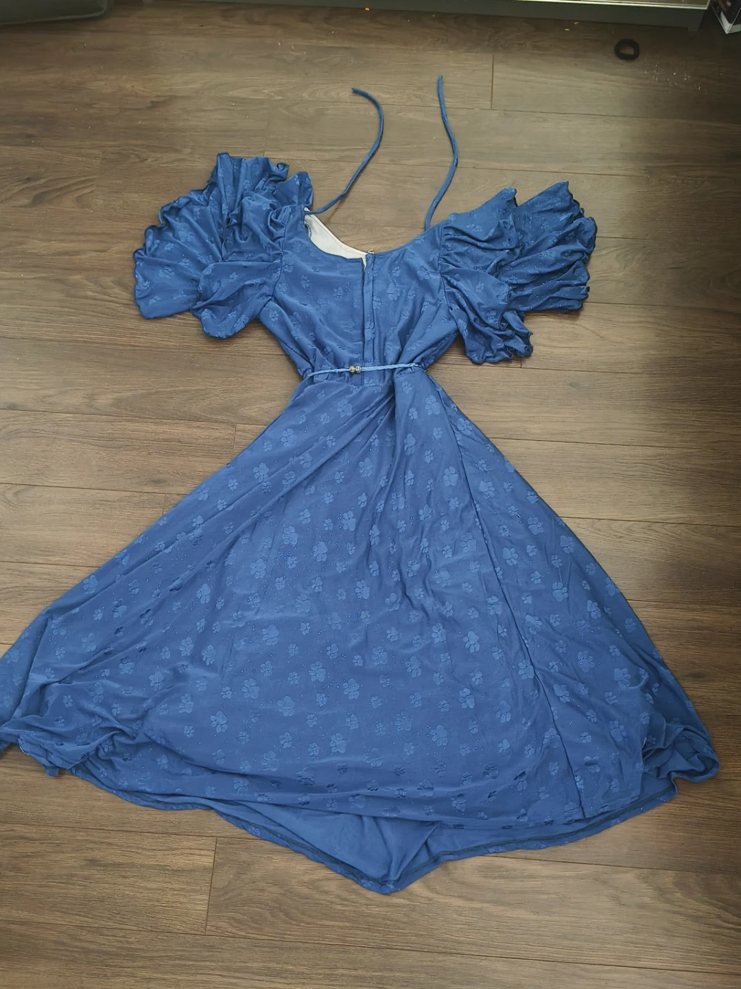 Blue Puff Sleeve Maxi Dress with Floral Pattern - photo 2