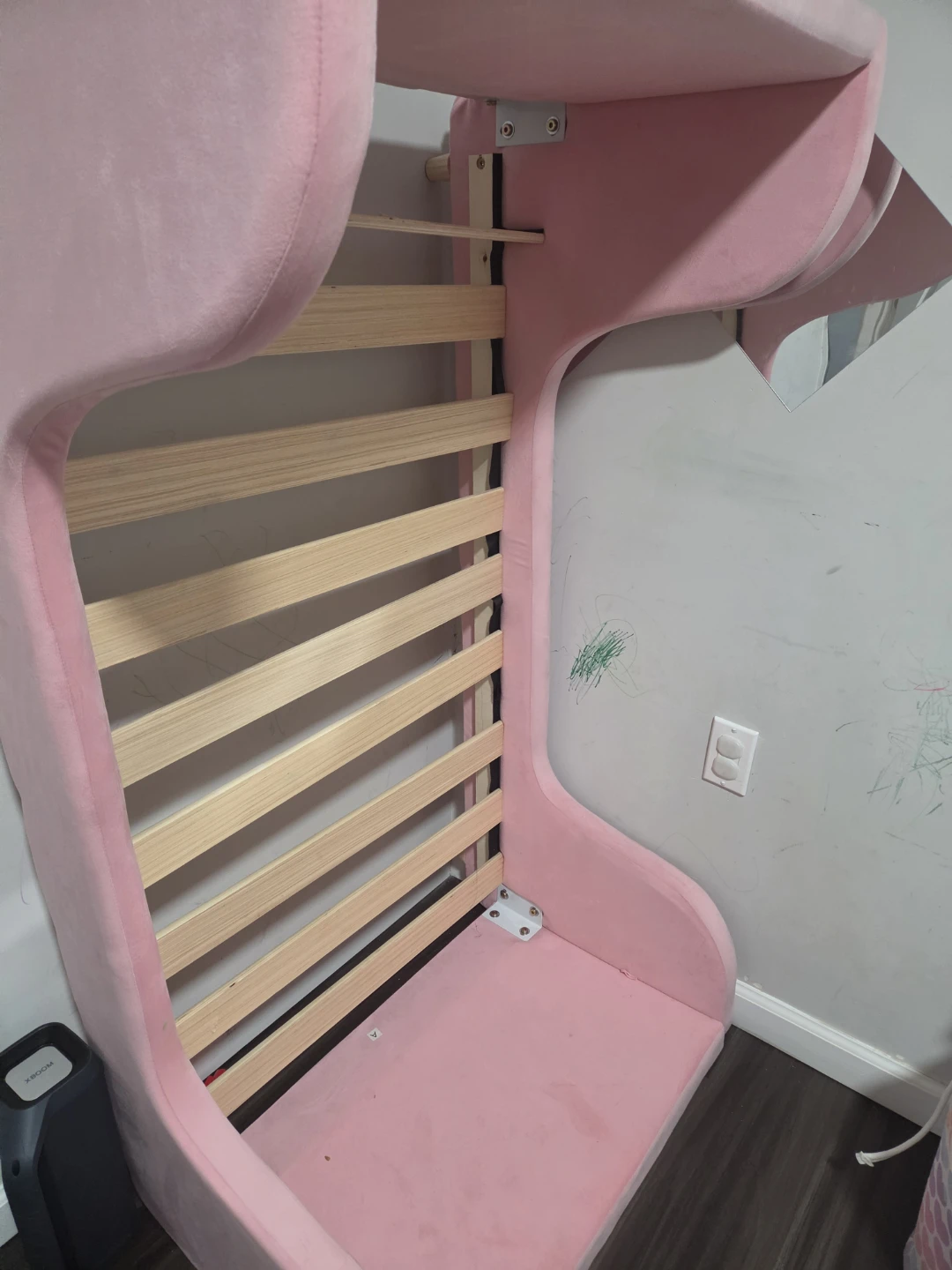 Pink Velvet Upholstered Toddler Bed Frame