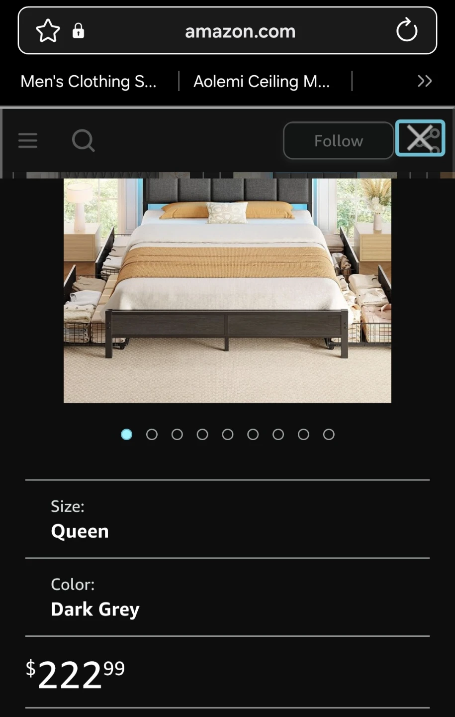 Rolnstar Queen Size Bed Frame with Drawers - Dark Grey - photo 2