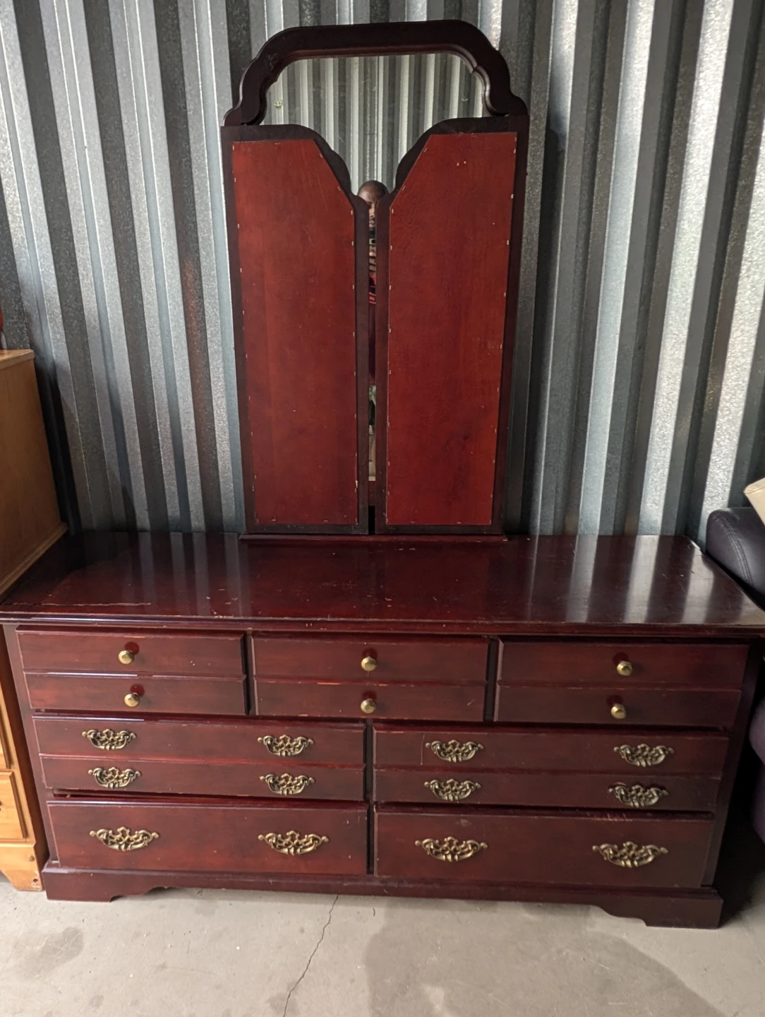 Dark Wood Dresser with Tri-Fold Mirror - photo 2
