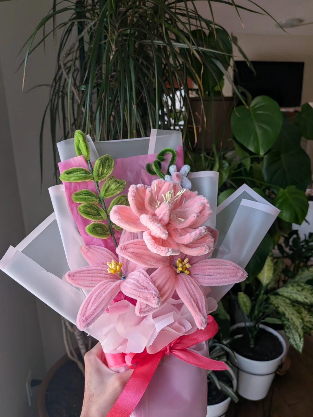 Nush handmade Pink Plush Flower Bouquet