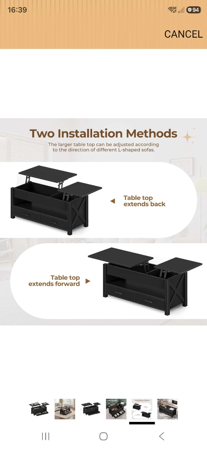 Black Lift Top Coffee Table with Storage