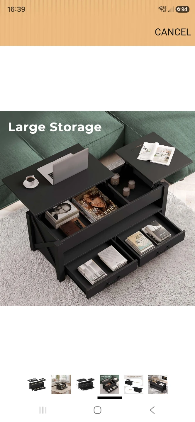 Black Lift Top Coffee Table with Storage - photo 2