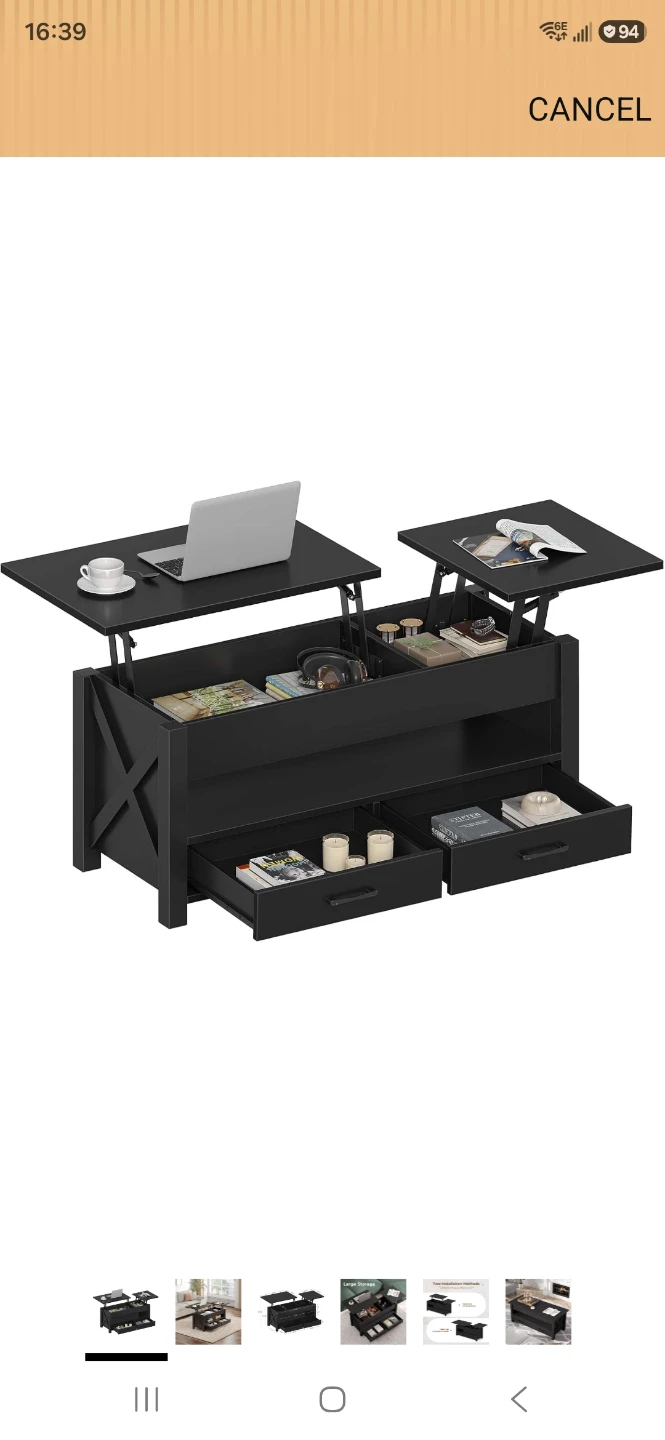Black Lift Top Coffee Table with Storage - photo 5