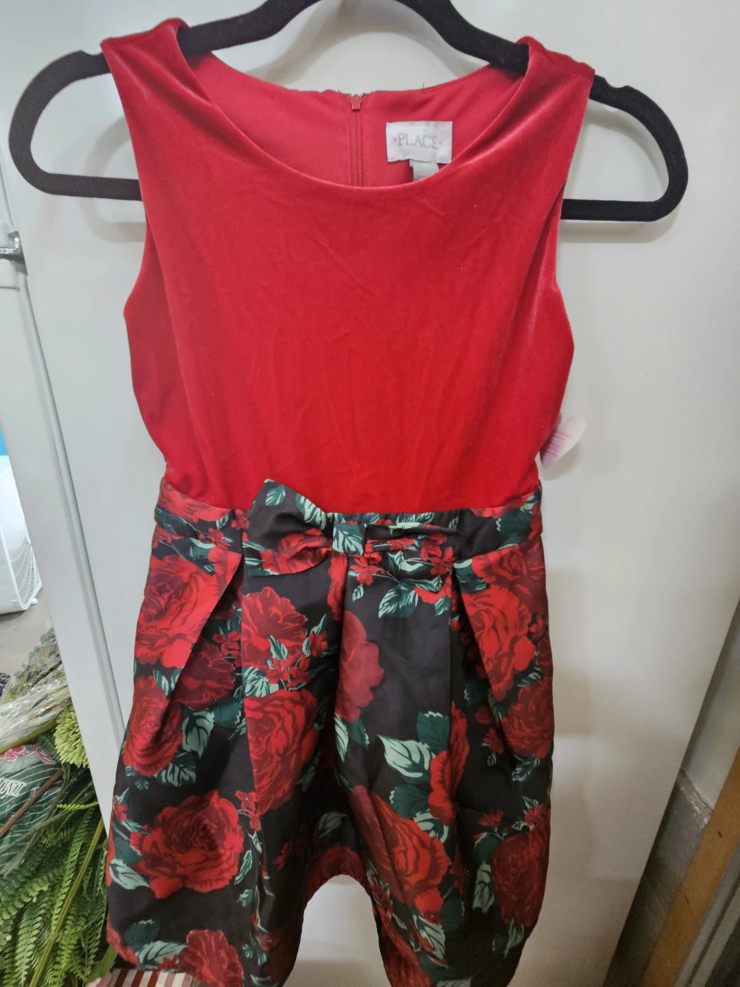 The Children's Place Red Velvet Dress with Rose Skirt