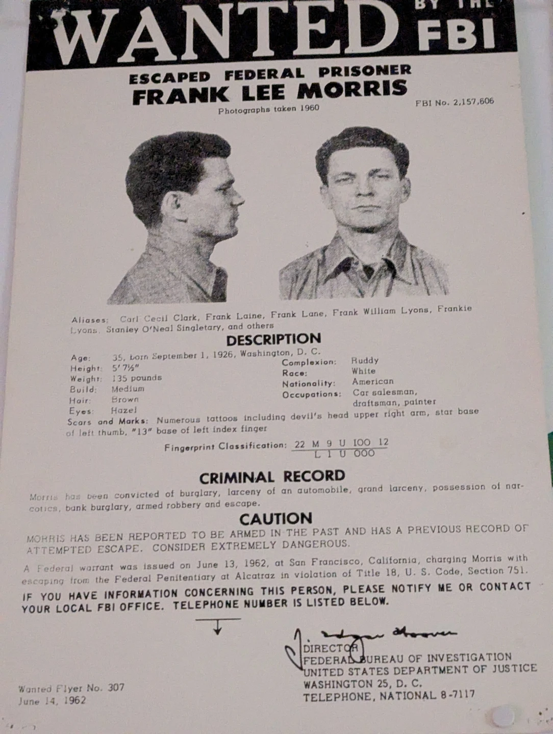 FBI Wanted Poster - Frank Lee Morris - photo 4
