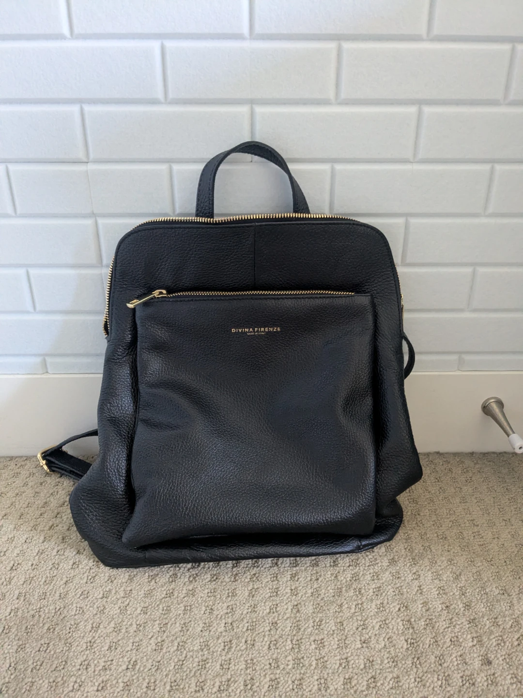 DIVINA FIRENZE Black real Leather Backpack