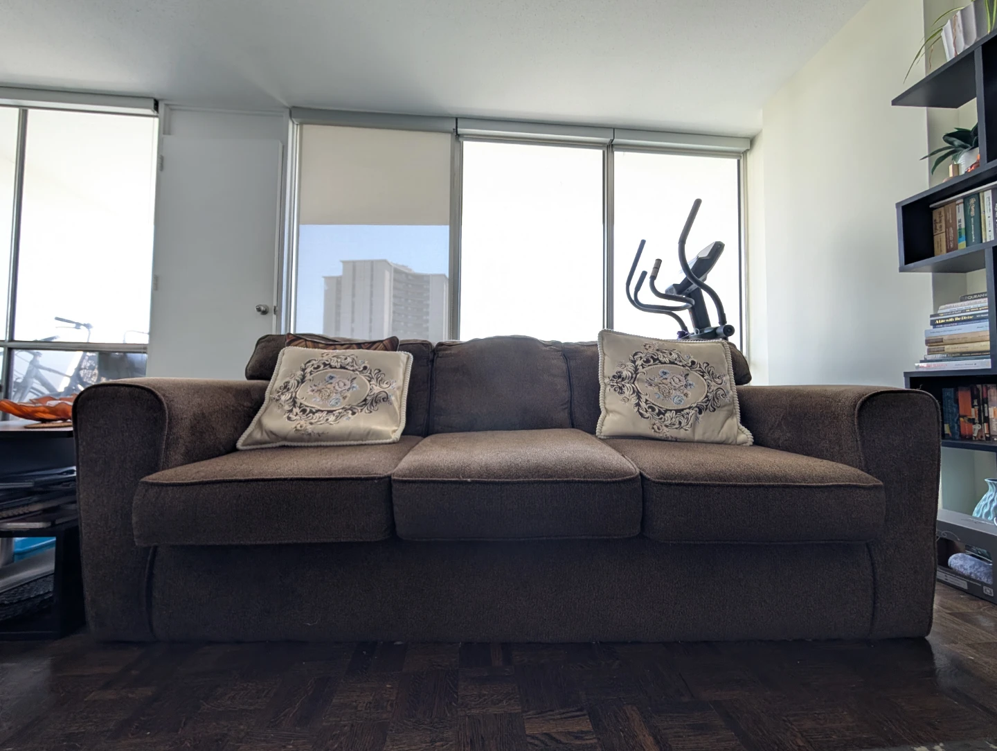 Leon's Brown upholstered couch with decorative pillows - photo 2