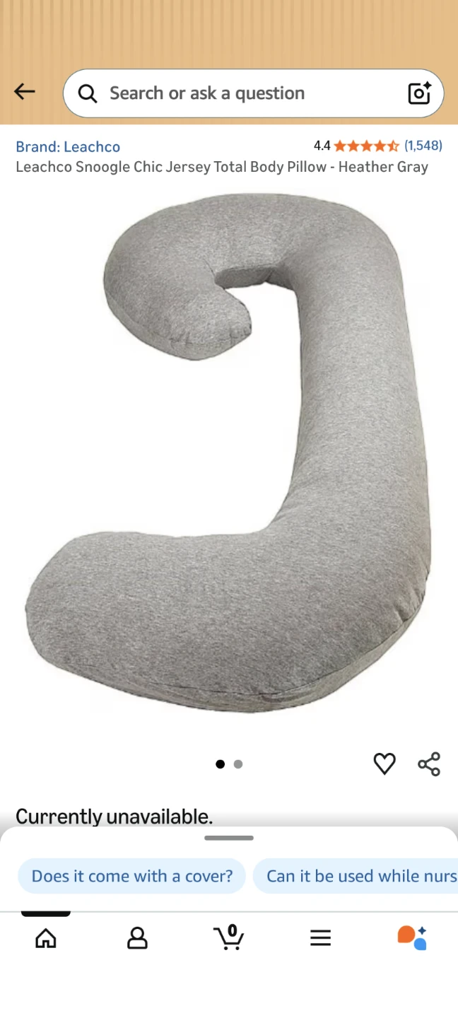 Leachco Snoogle Chic Jersey Total Body Pillow - Heather Gray