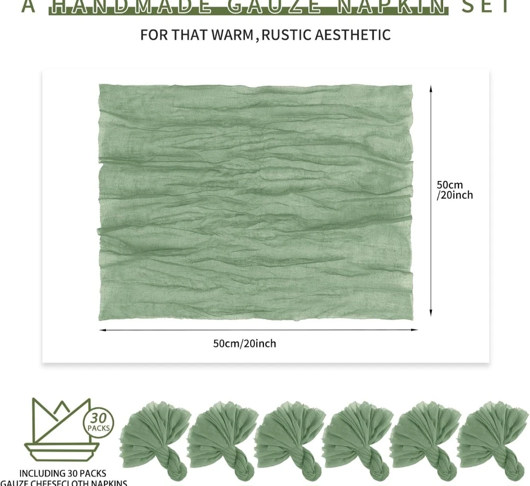30 Pack Sage Green Cheesecloth Napkins 20x20 Inch - photo 2