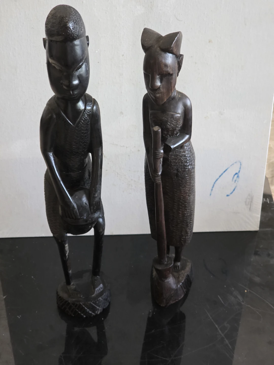 Ebony Wooden Carved Figurine Set of Two