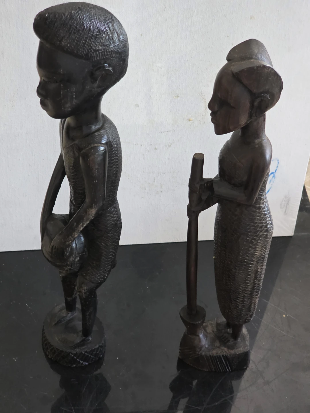 Ebony Wooden Carved Figurine Set of Two - photo 2
