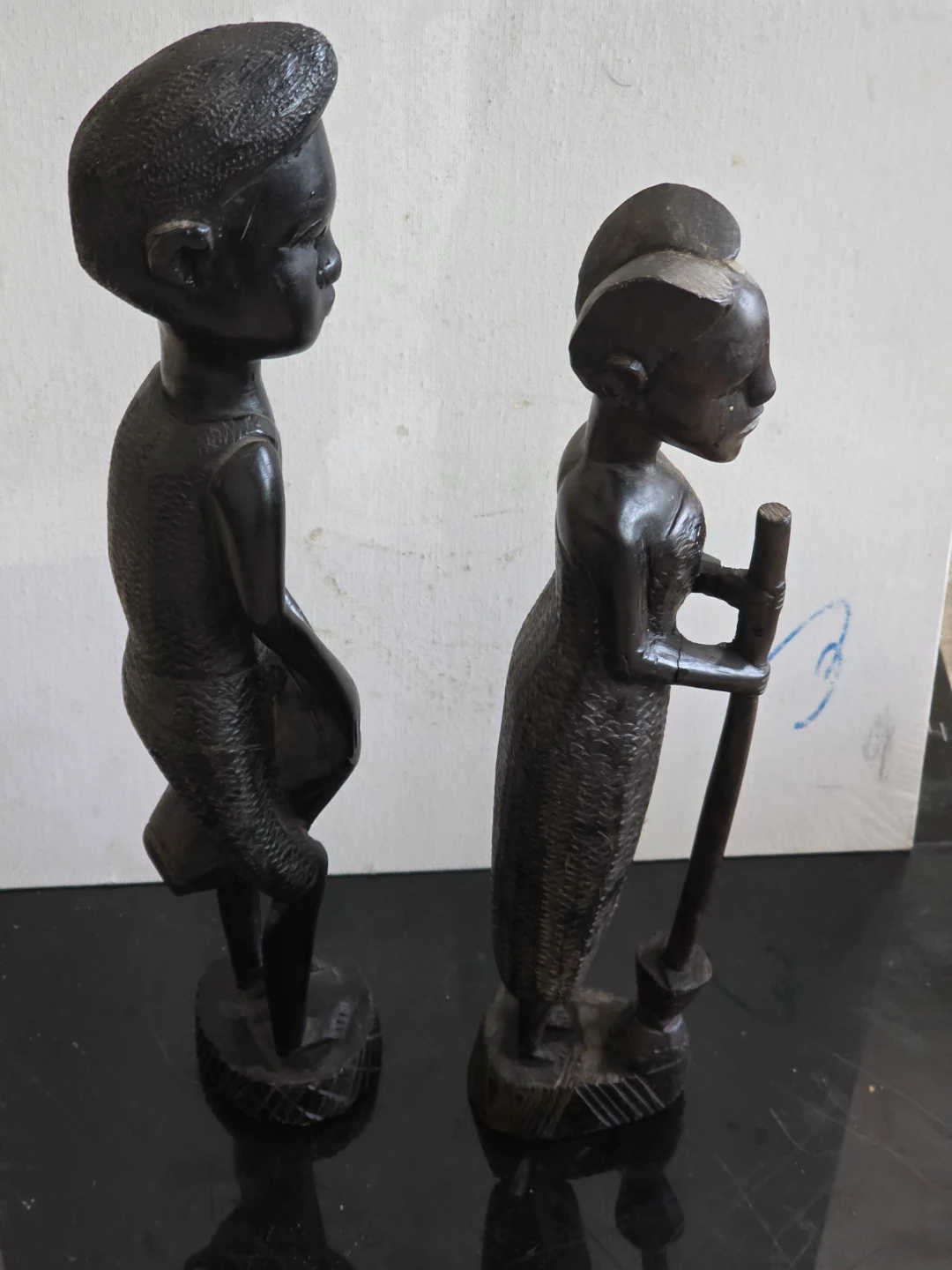 Ebony Wooden Carved Figurine Set of Two - photo 4