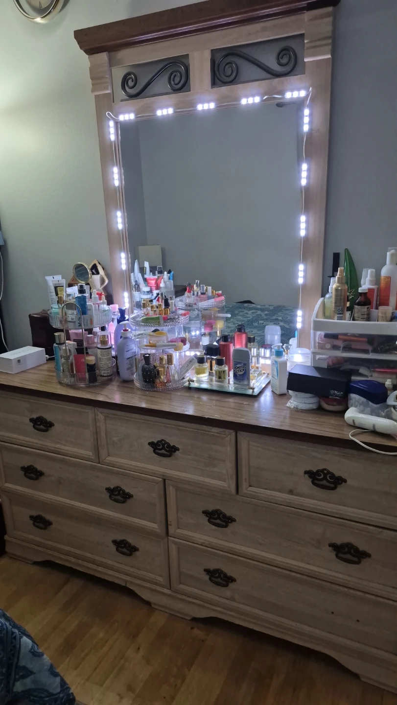 Wooden Dresser with Mirror and headboard and light table