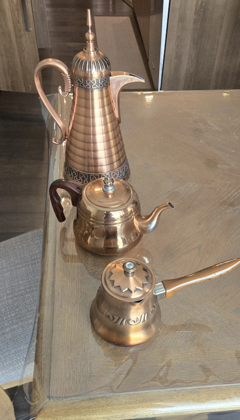 3 Piece Copper Turkish Coffee Pot and Teapot Set