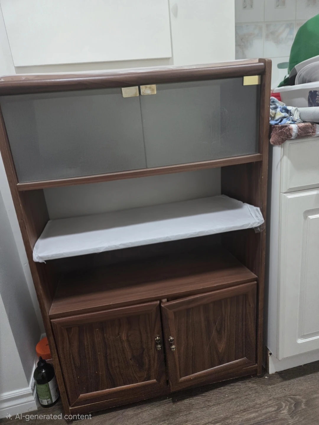 Wooden storage cabinet with glass doors - photo 2