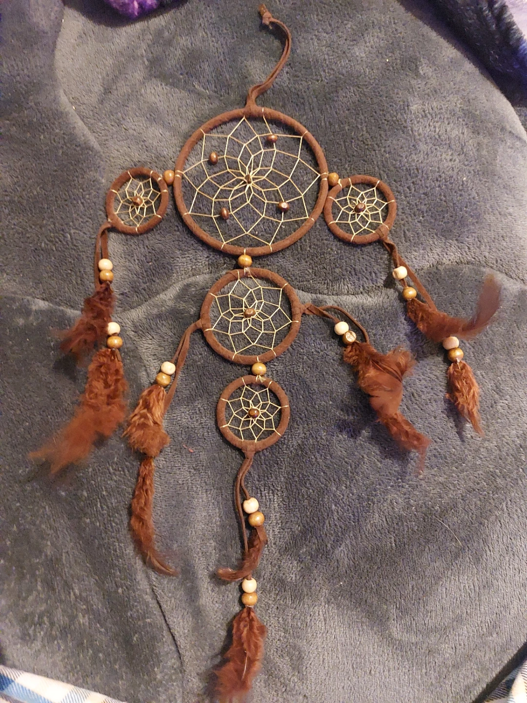 Brown Dreamcatcher with Feathers and Beads