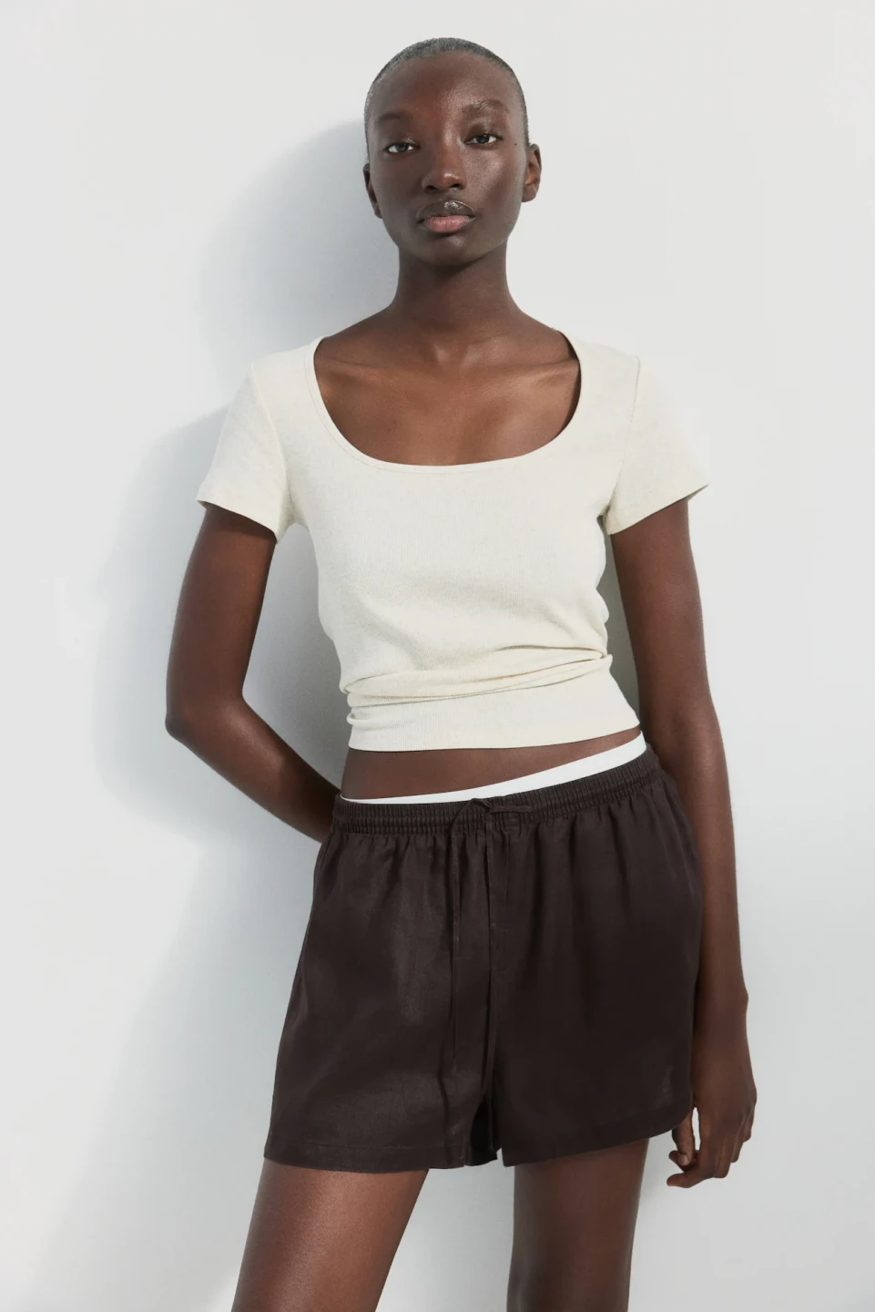 NWT H&M Ribbed Square Neck Top  Beige