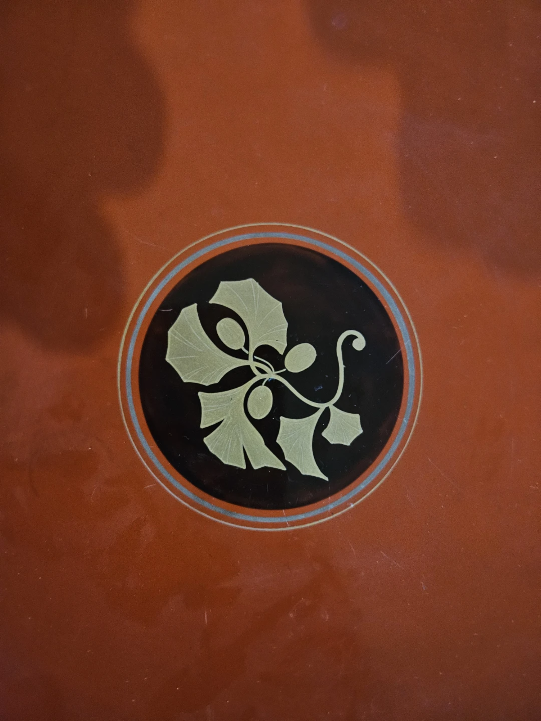 Red and Black Decorative Tray with Floral Emblem - photo 3