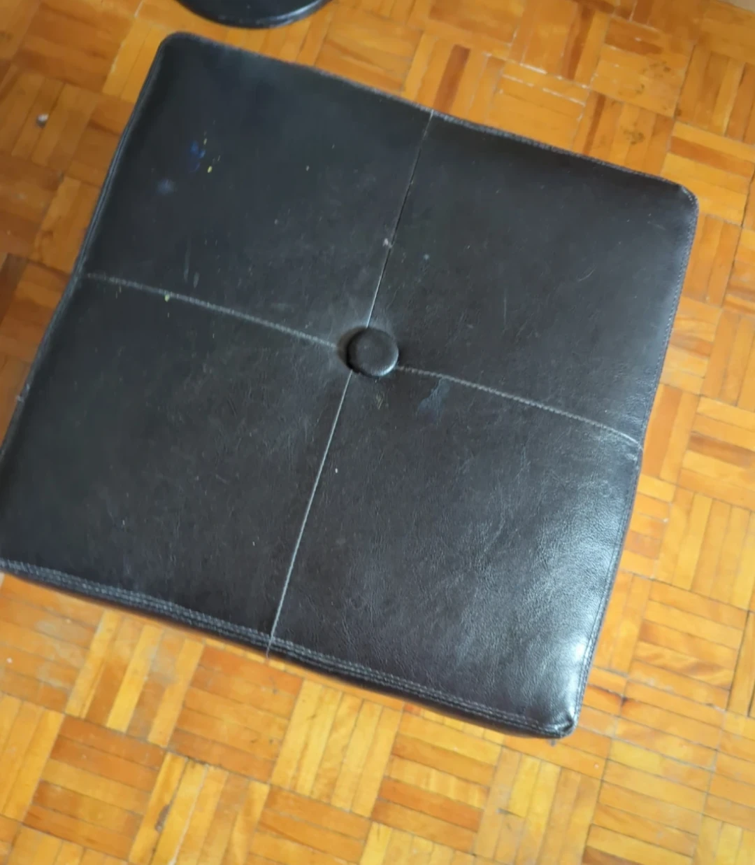 Black Faux Leather Ottoman Footrest - photo 2