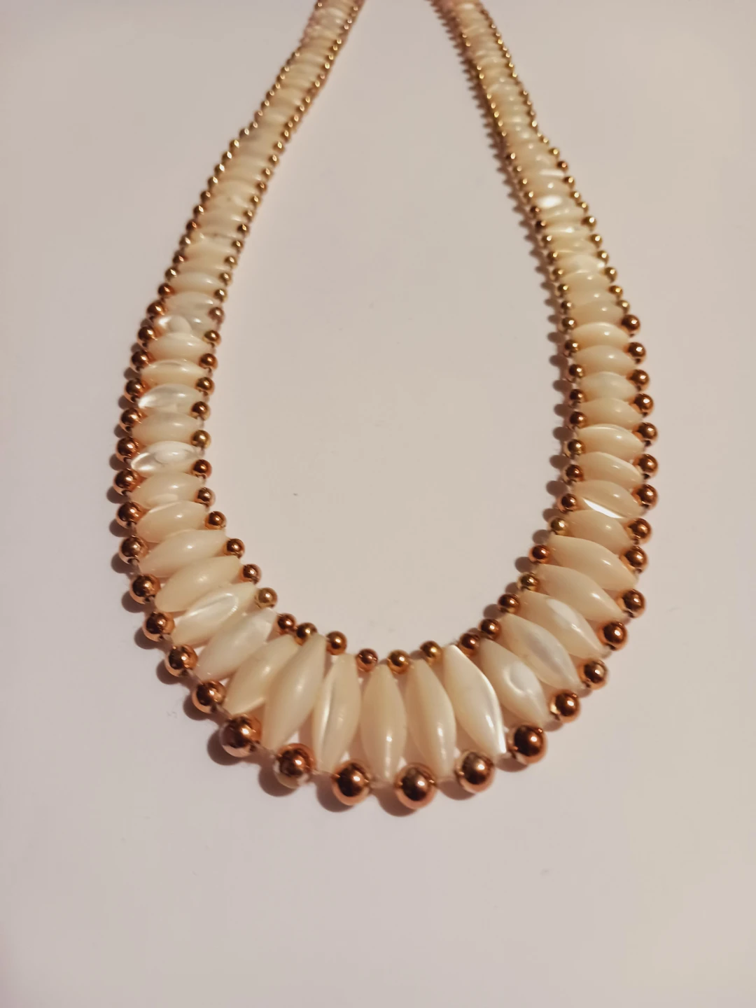 Mother of Pearl &  Rose gold beads statement necklace