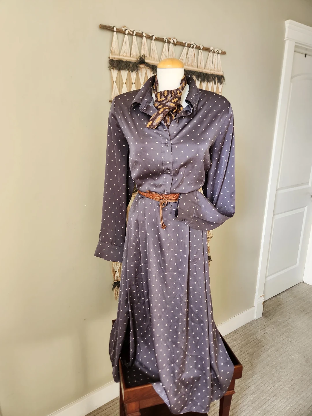 Polka Dot Button-Up Midi shirt Dress