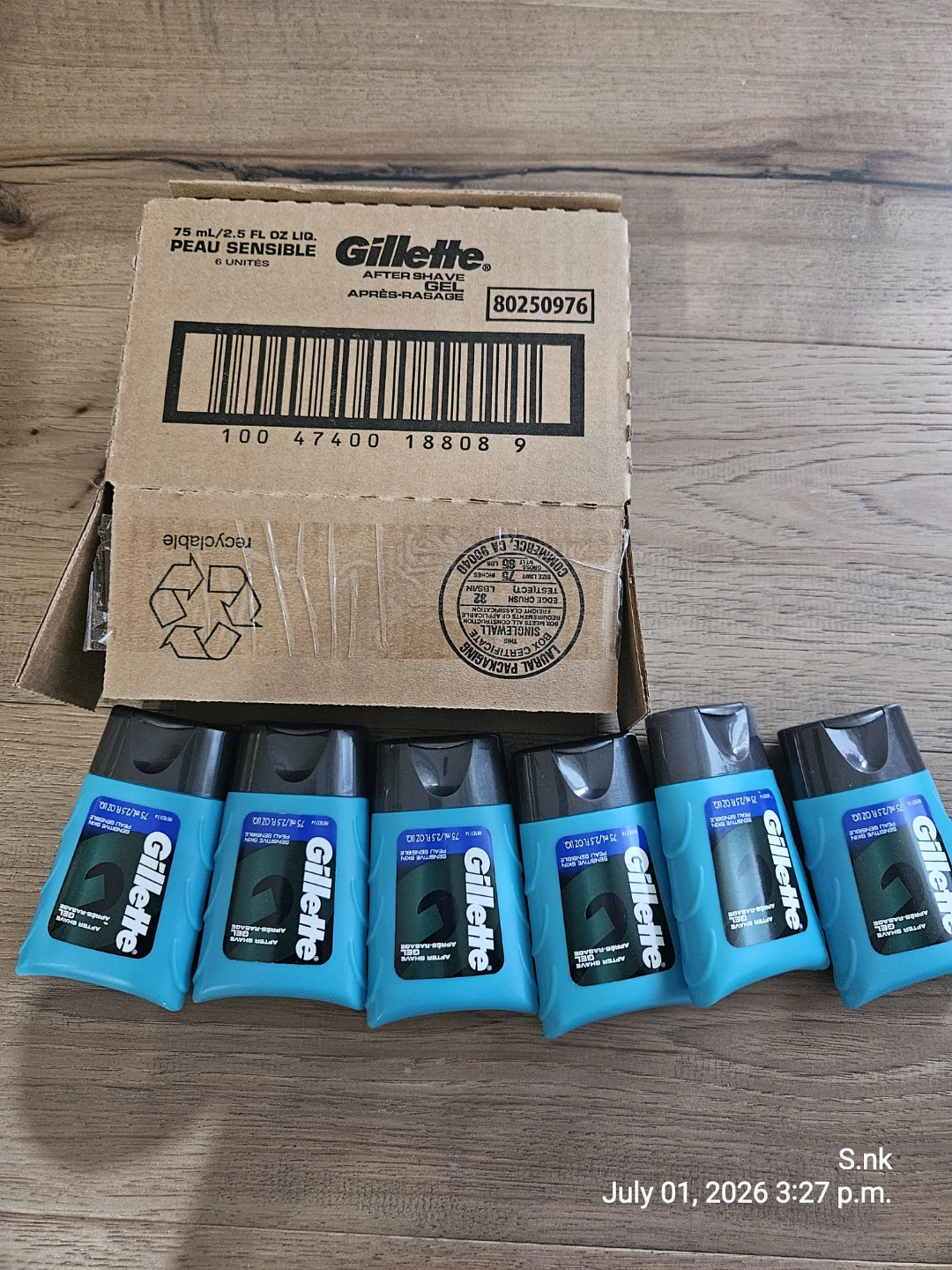 Gillette After Shave Gel - Sensitive Skin (6 x 75 mL)