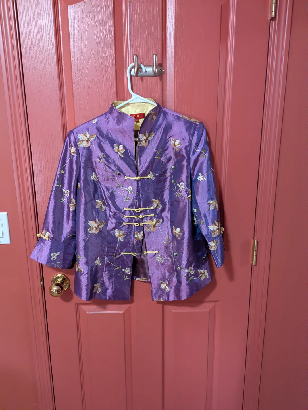 Floral Satin Brocade Jacket, Purple - Size 14