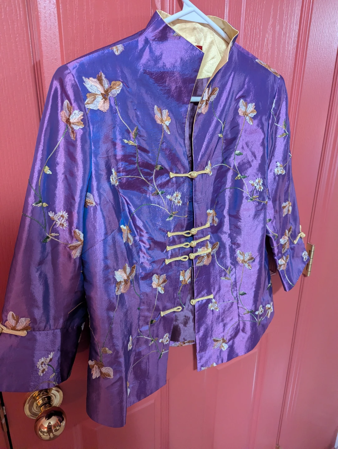 Floral Satin Brocade Jacket, Purple - Size 14 - photo 3