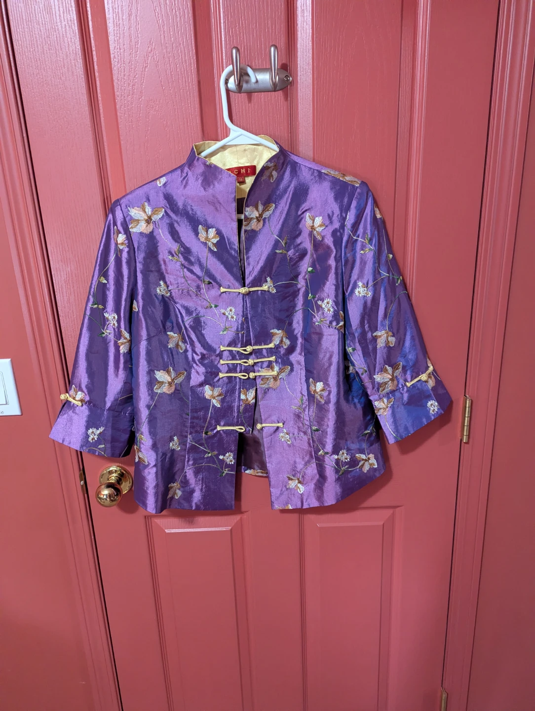 Floral Satin Brocade Jacket, Purple - Size 14 - photo 4