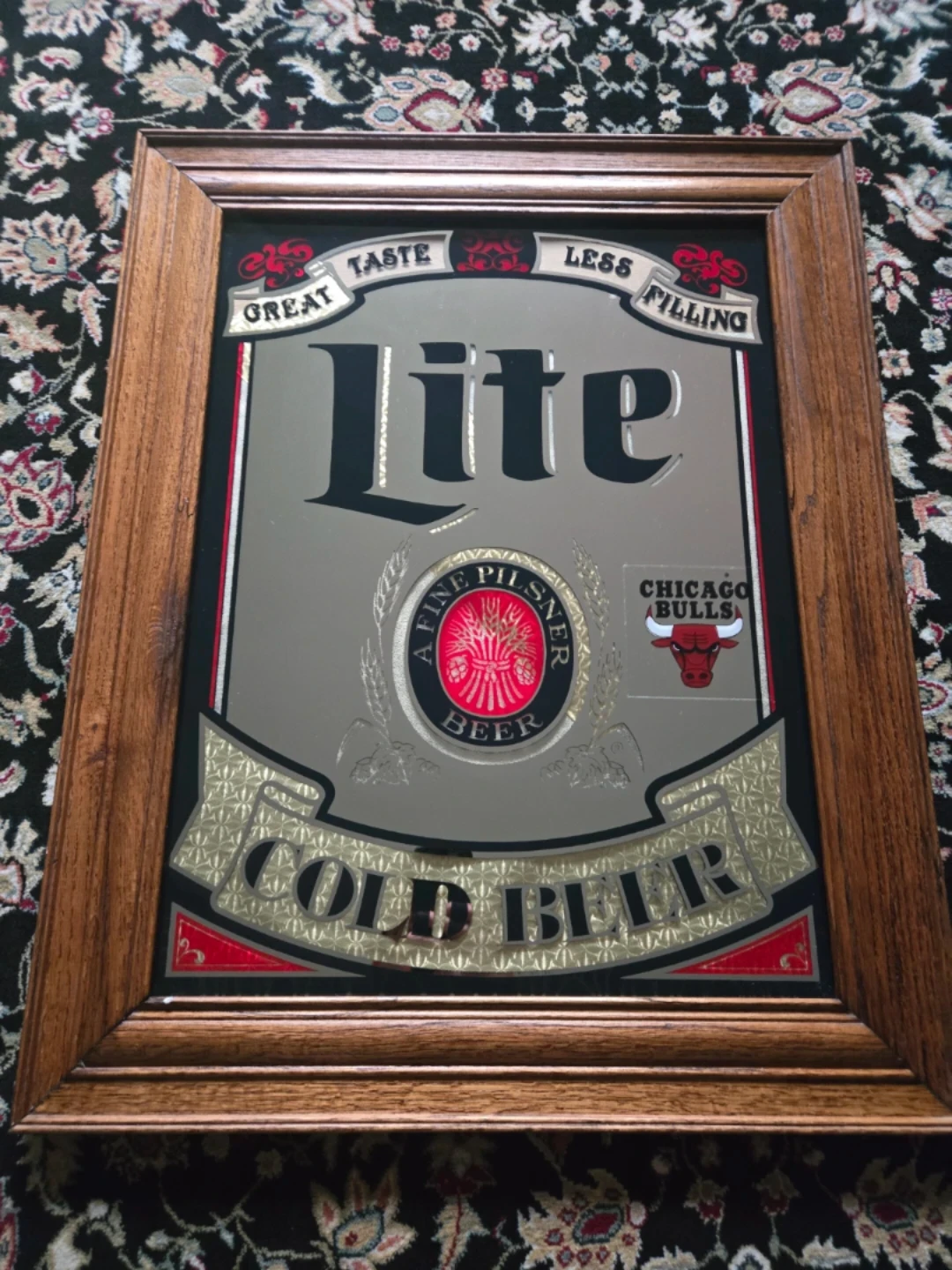 Vintage Lite Beer Mirror Sign with Solid Oak Frame