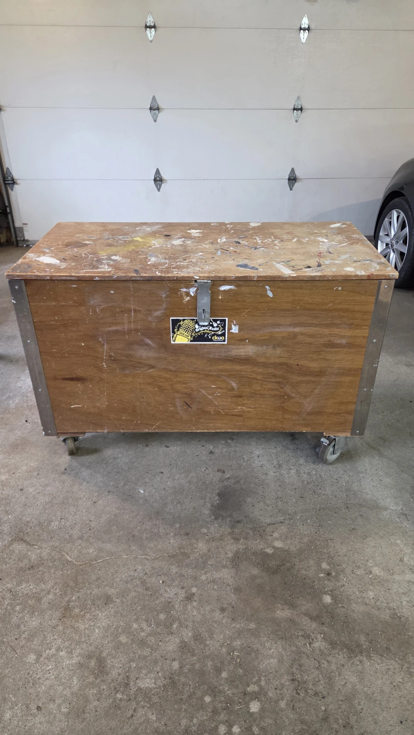 Vintage Wooden Storage Chest with Wheels