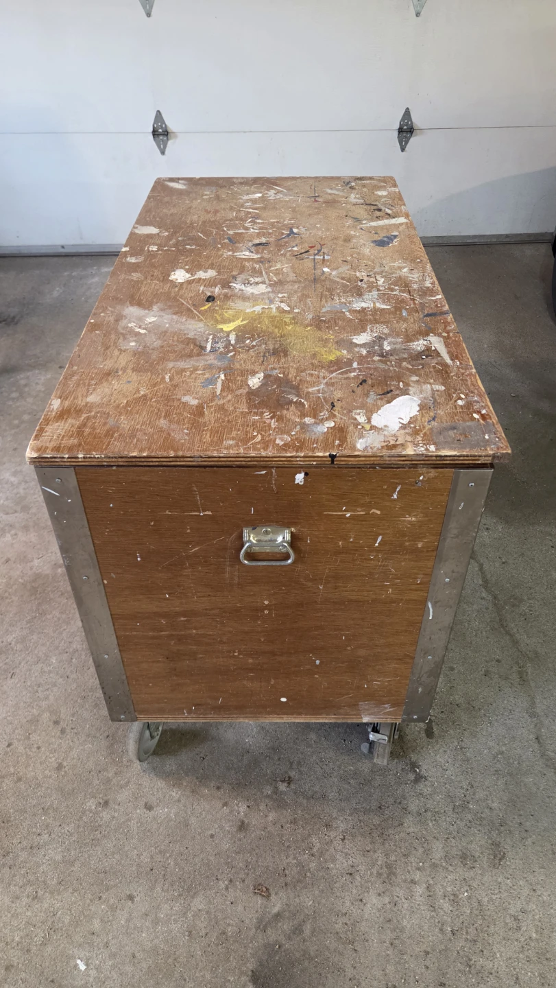 Vintage Wooden Storage Chest with Wheels - photo 2