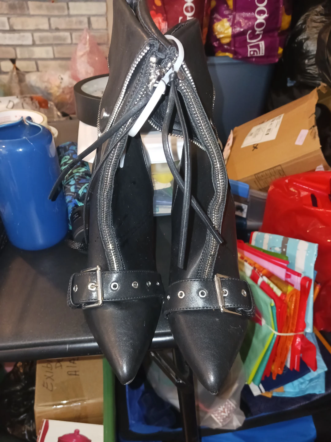 Black Pointed Toe Ankle Boots with Zippers