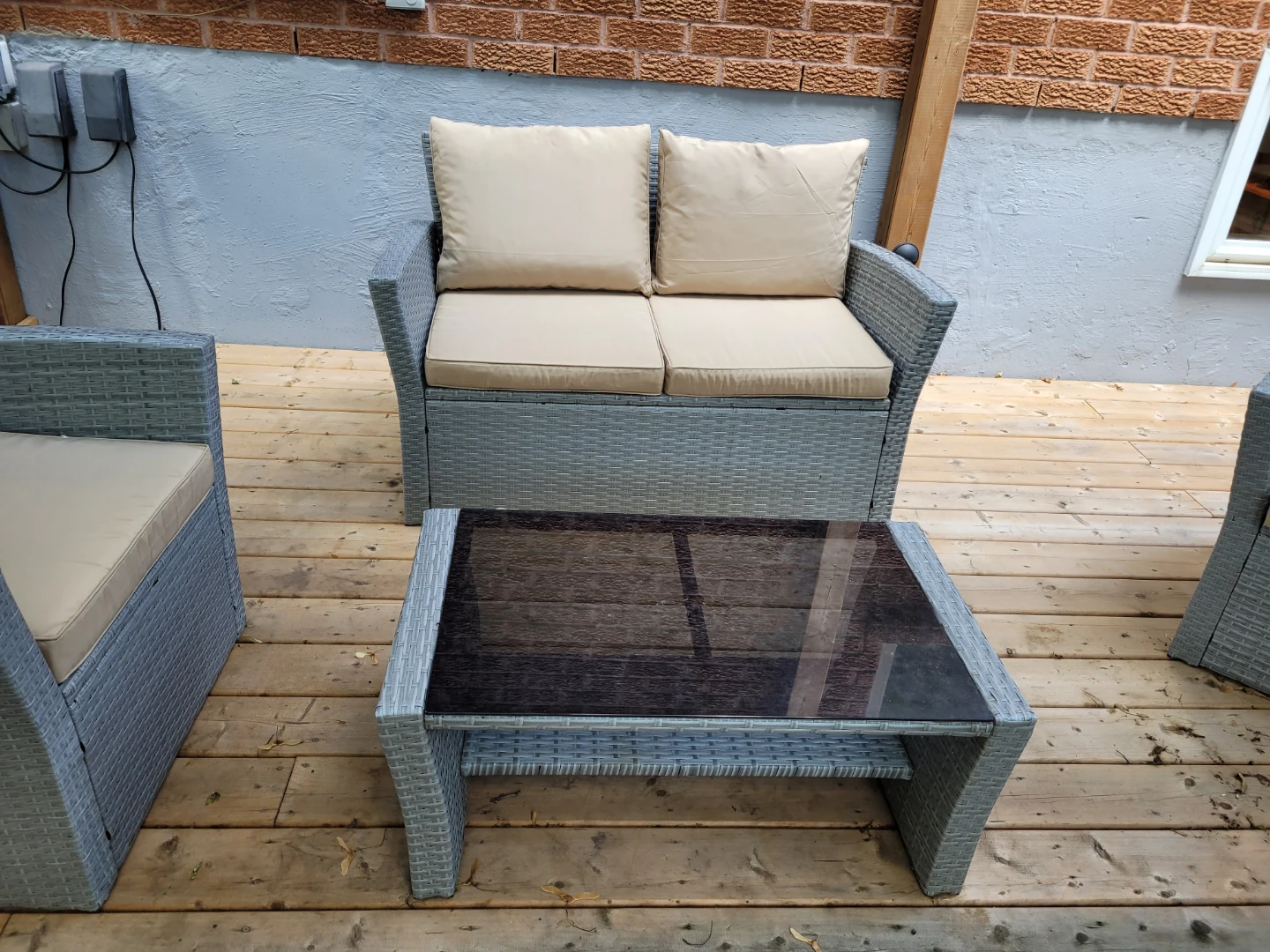 Grey Wicker Patio Chair with Beige Cushion - photo 2
