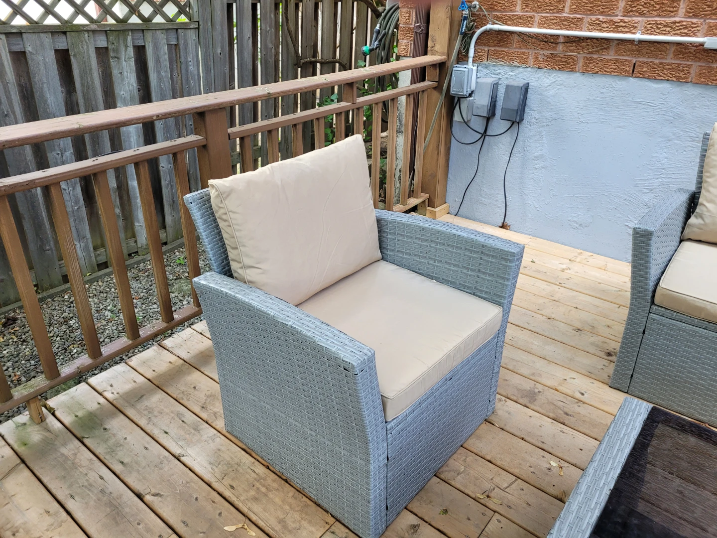 Grey Wicker Patio Chair with Beige Cushion - photo 4