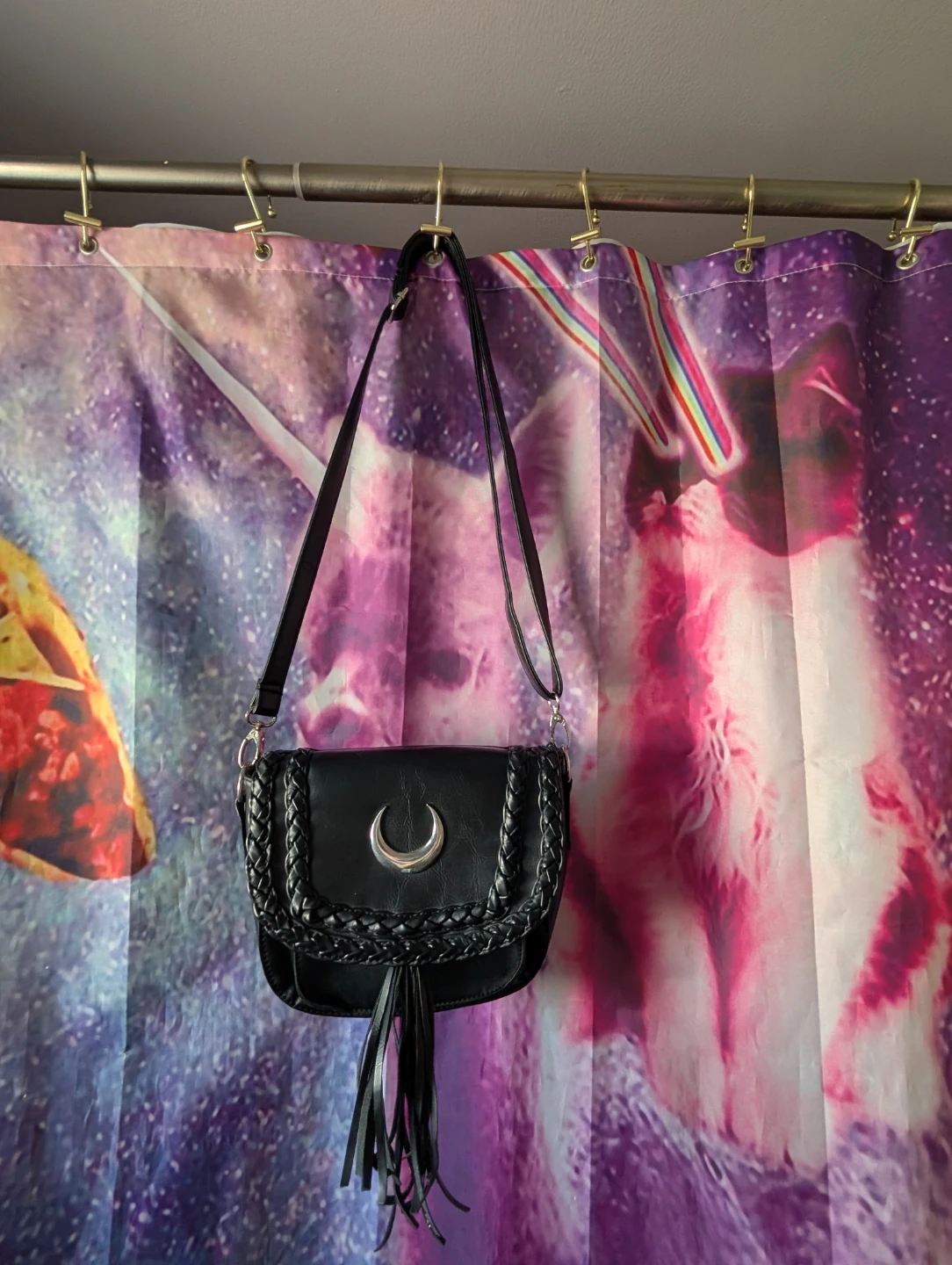 Restyle Black crossbody purse with moon accent