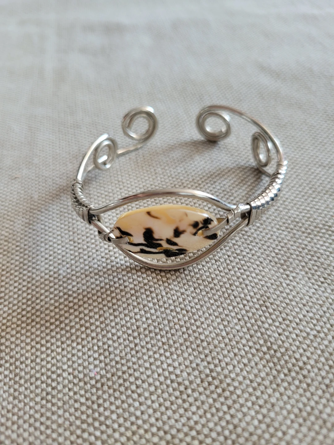 Silver-tone cuff bracelet with stone - photo 2