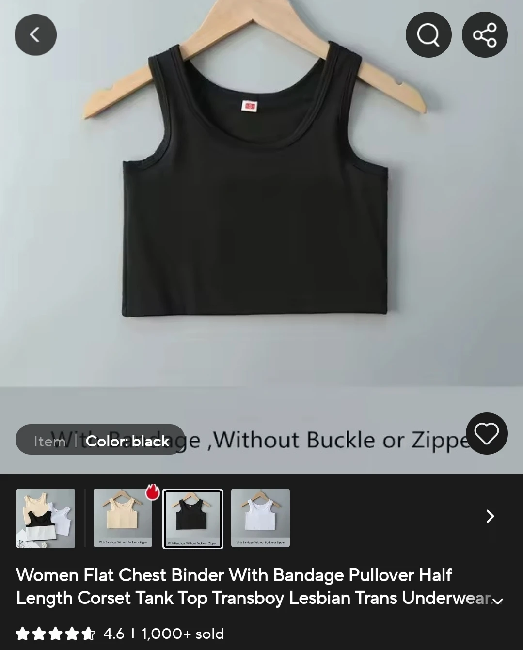 Women's Black Chest Binder Tank Top