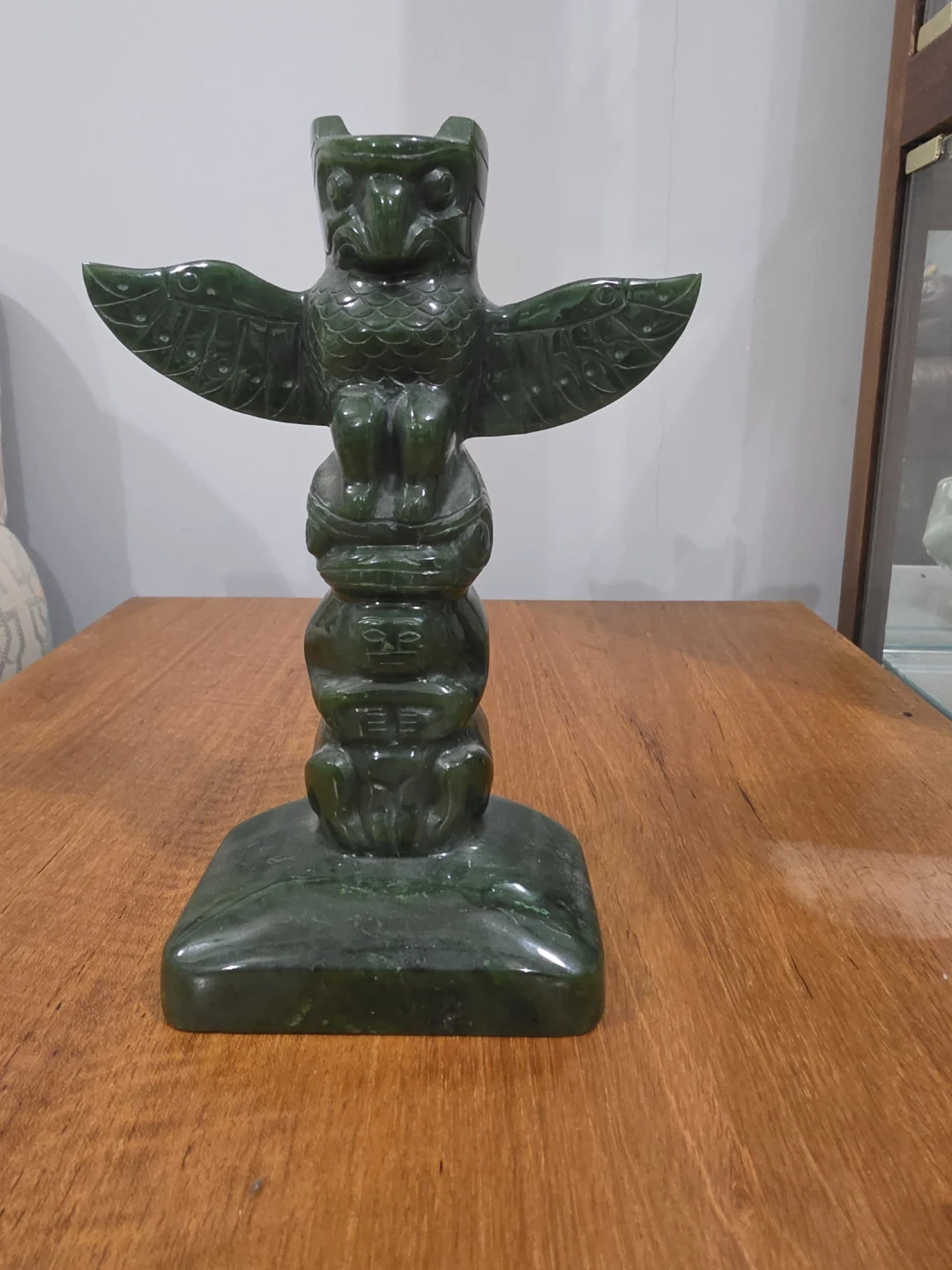 Green Jade Owl Totem Pole Figurine