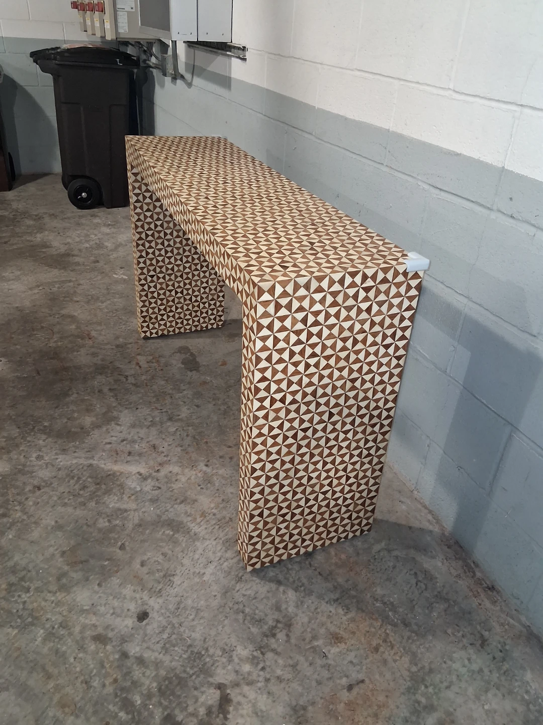 Mosaic Console Table - Geometric Wood and Ivory Pattern - photo 3