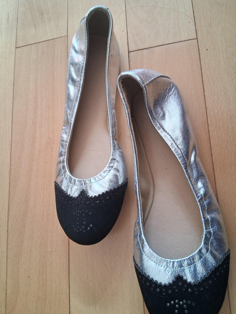 Silver Ballet Flats with Black Toe Cap - Size 39 - photo 2