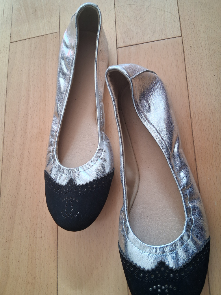 Silver Ballet Flats with Black Toe Cap - Size 39 - photo 3