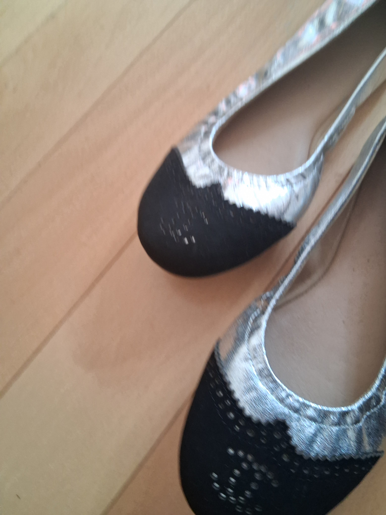 Silver Ballet Flats with Black Toe Cap - Size 39 - photo 4