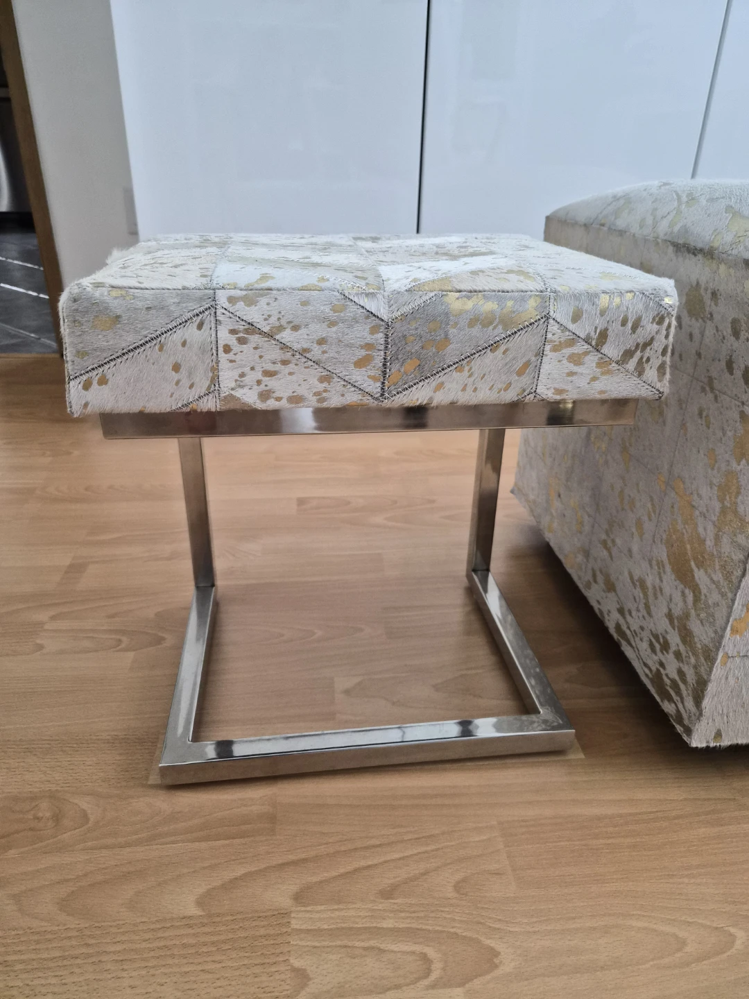 Genuine Cow-Hide Ottoman and Stool with Gold Accents - photo 2
