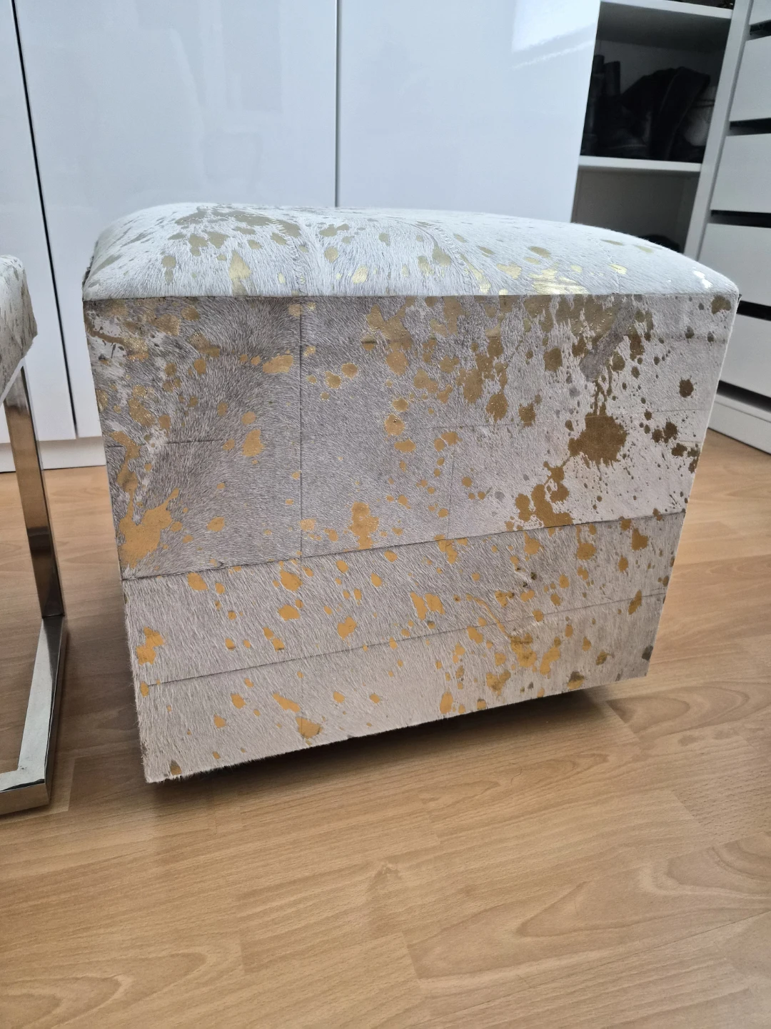 Genuine Cow-Hide Ottoman and Stool with Gold Accents - photo 3