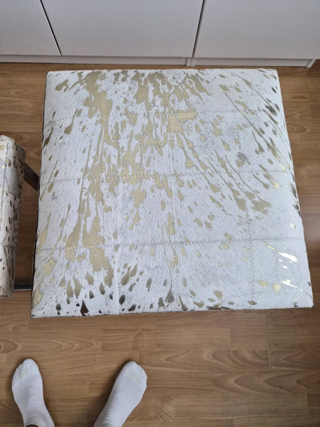 Genuine Cow-Hide Ottoman and Stool with Gold Accents - photo 4