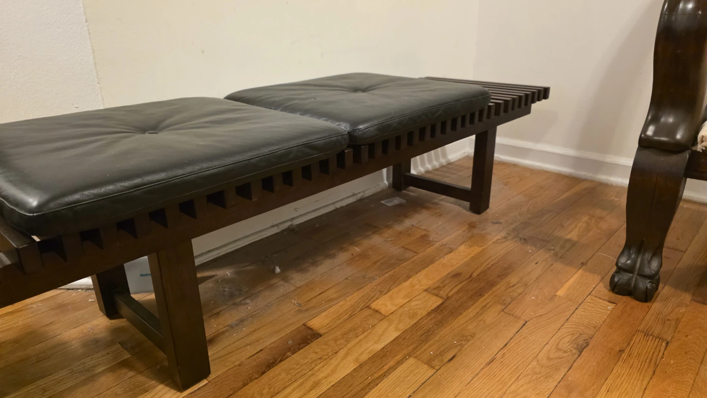 Mid-Century Modern Style Bench with Black Upholstery