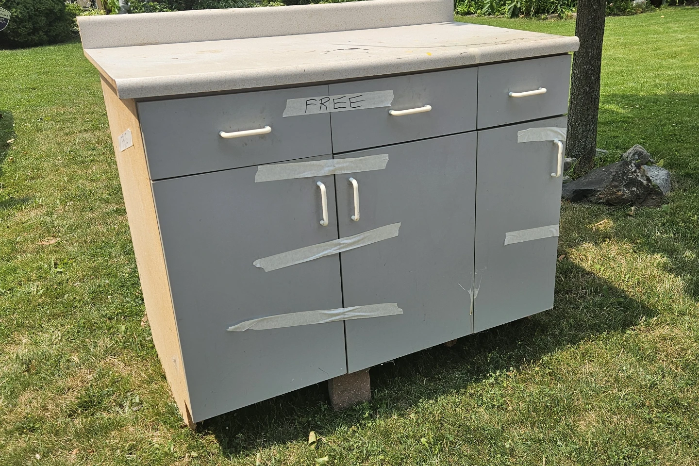 Grey 3-Drawer 3-Door Cabinet with Countertop