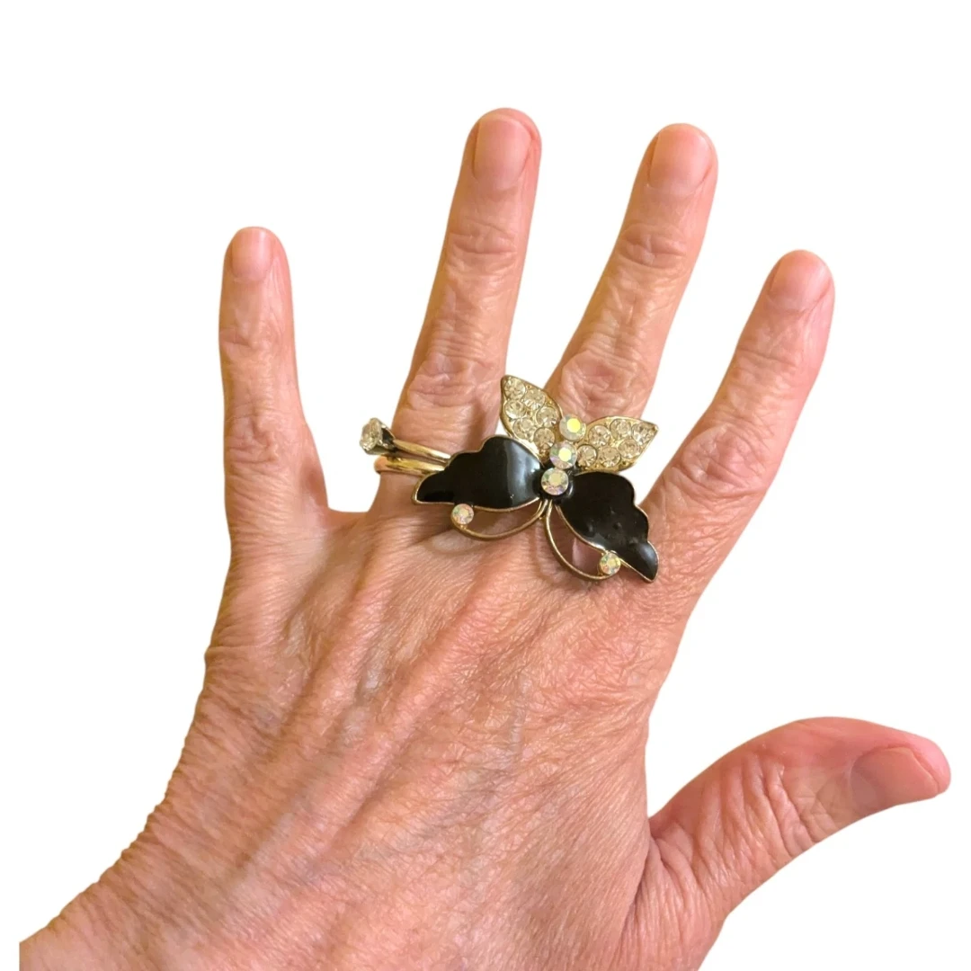 Vintage magical rhinestone & enamel  butterfly ring - photo 3